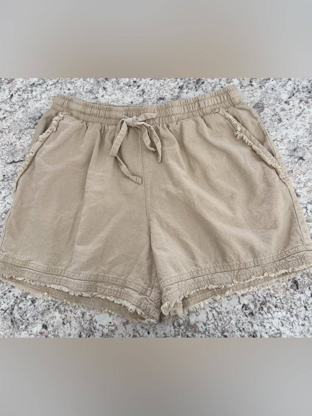 Cato Beige High-Waist Linen-Blend Drawstring Shorts